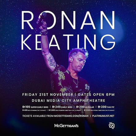 Ronan Keating Live in Dubai – Concerts OHHE.com Special Offers, Deals & Discounts